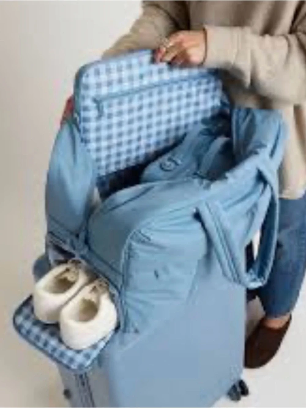 CALPAK Luka duffel travel bag in French Blue with gingham lining!  NWT - Picture 3 of 7